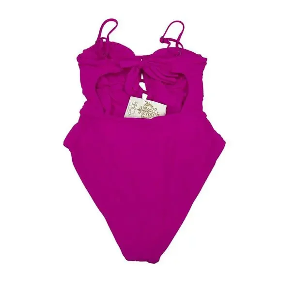 BECCA Santorini Sarai One Piece Swimsuit Plunge Neck Hot Pink Size Medium NEW - Picture 7 of 7
